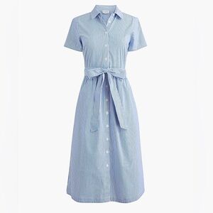 Blue Stripe Shirt Dress with Waist Tie
